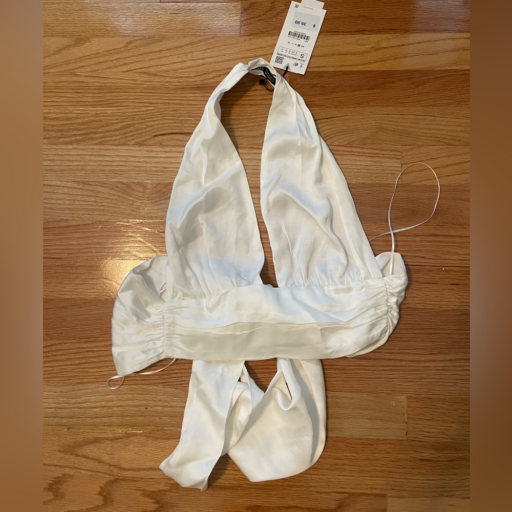 Zara White satin halter top
